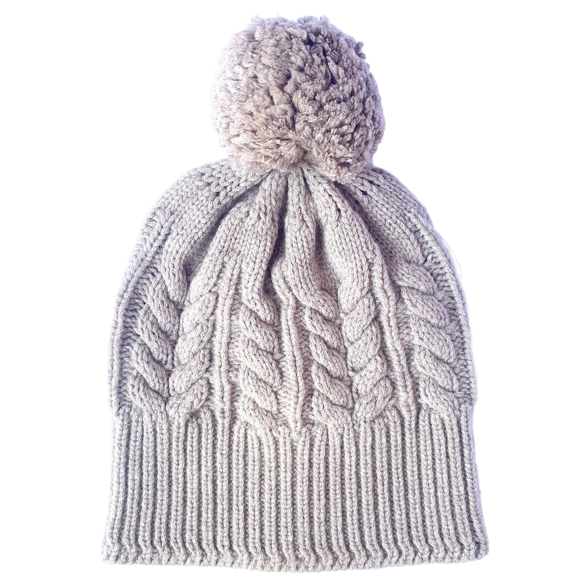 Absolutely I'm In Biscuit 100% pure Merino wool jumbo cable beanie with detachable Merino pom pom