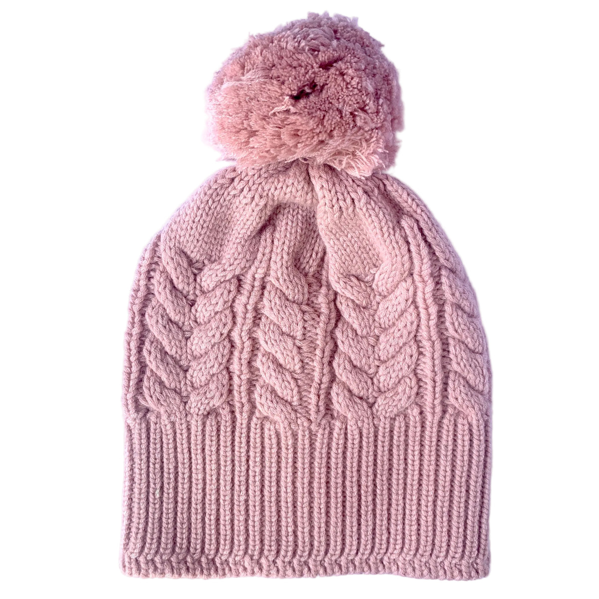 Absolutely I'm In Crumble Merino wool jumbo cable beanie with pom pom worn by woman