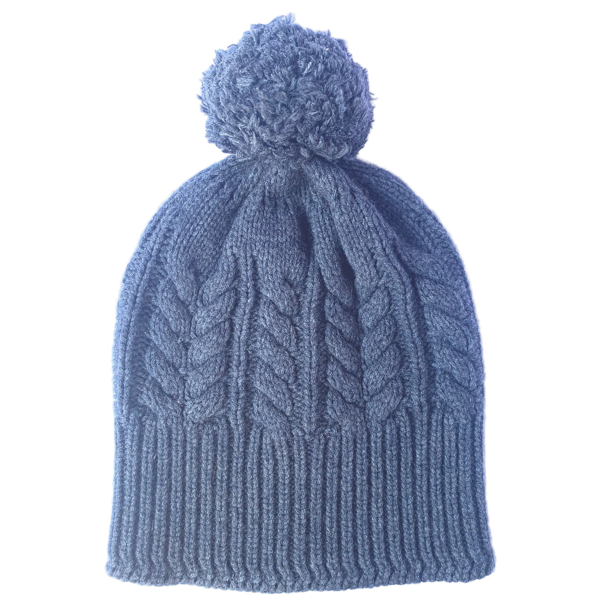 Absolutely I'm In Pressed Metal Grey 100% pure Merino wool jumbo cable beanie with detachable Merino pom pom