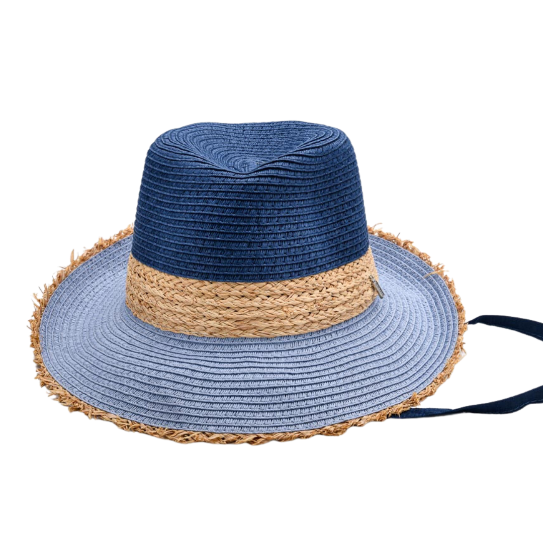 BABY Blues, Raffia Fibre and Two Tone Paper Ribbon Hat - UPF 30
