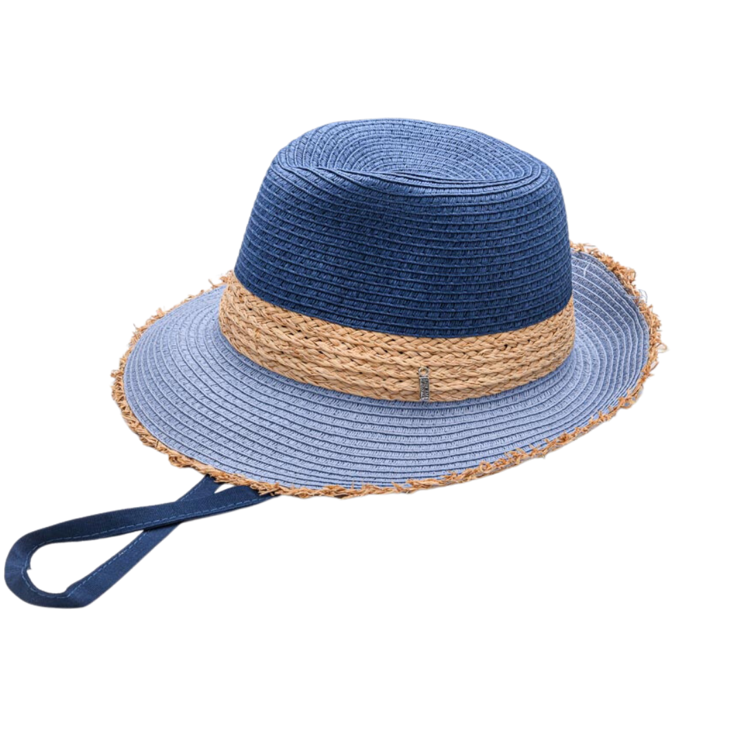 BABY Blues, Raffia Fibre and Two Tone Paper Ribbon Hat - UPF 30
