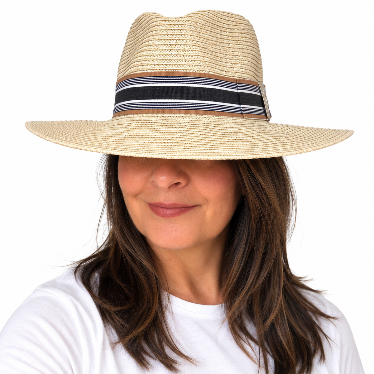 Count me in Paper ribbon hat with bespoke striped grosgrain ribbon