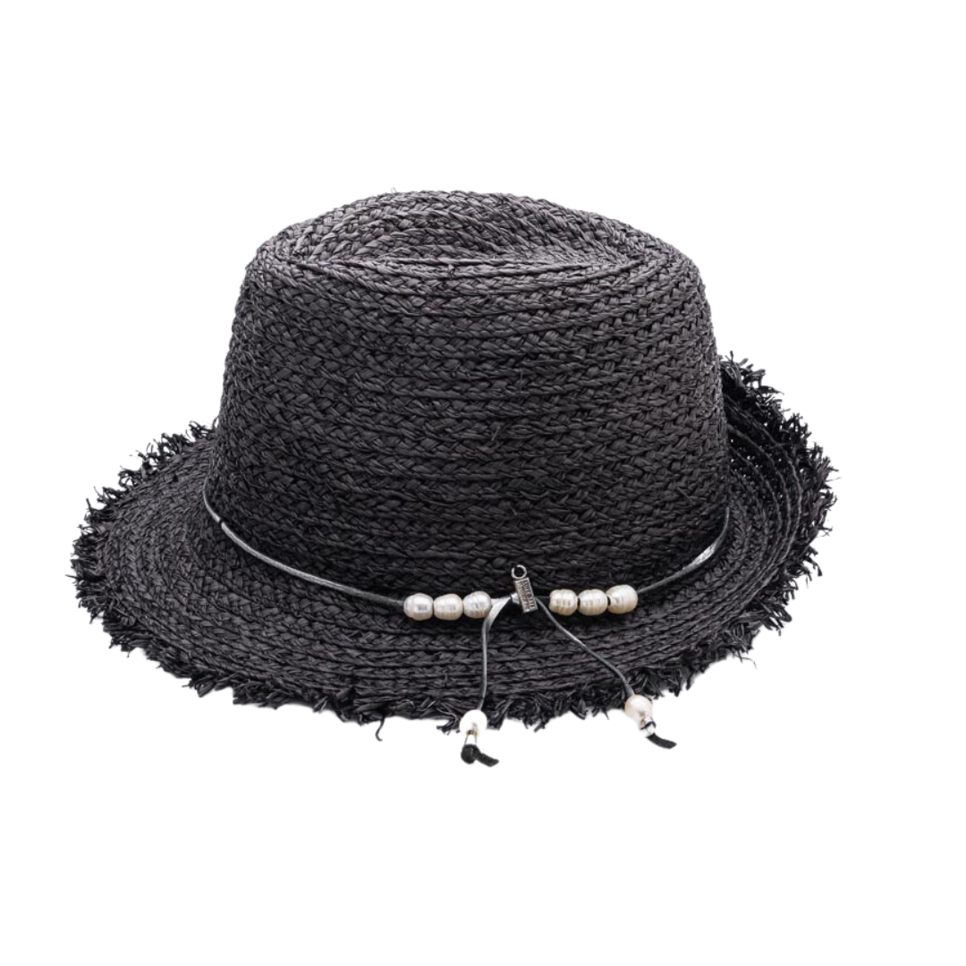 Girly PEARLY, Raffia Fibre with Handcut Fringing and Fresh Water Pearls Hat