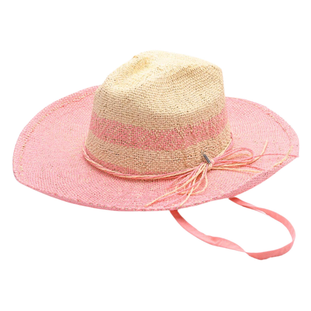 Let's GO, Handwoven Two Tone Natural and Blush Paper Hat - UPF 30, BLUSH