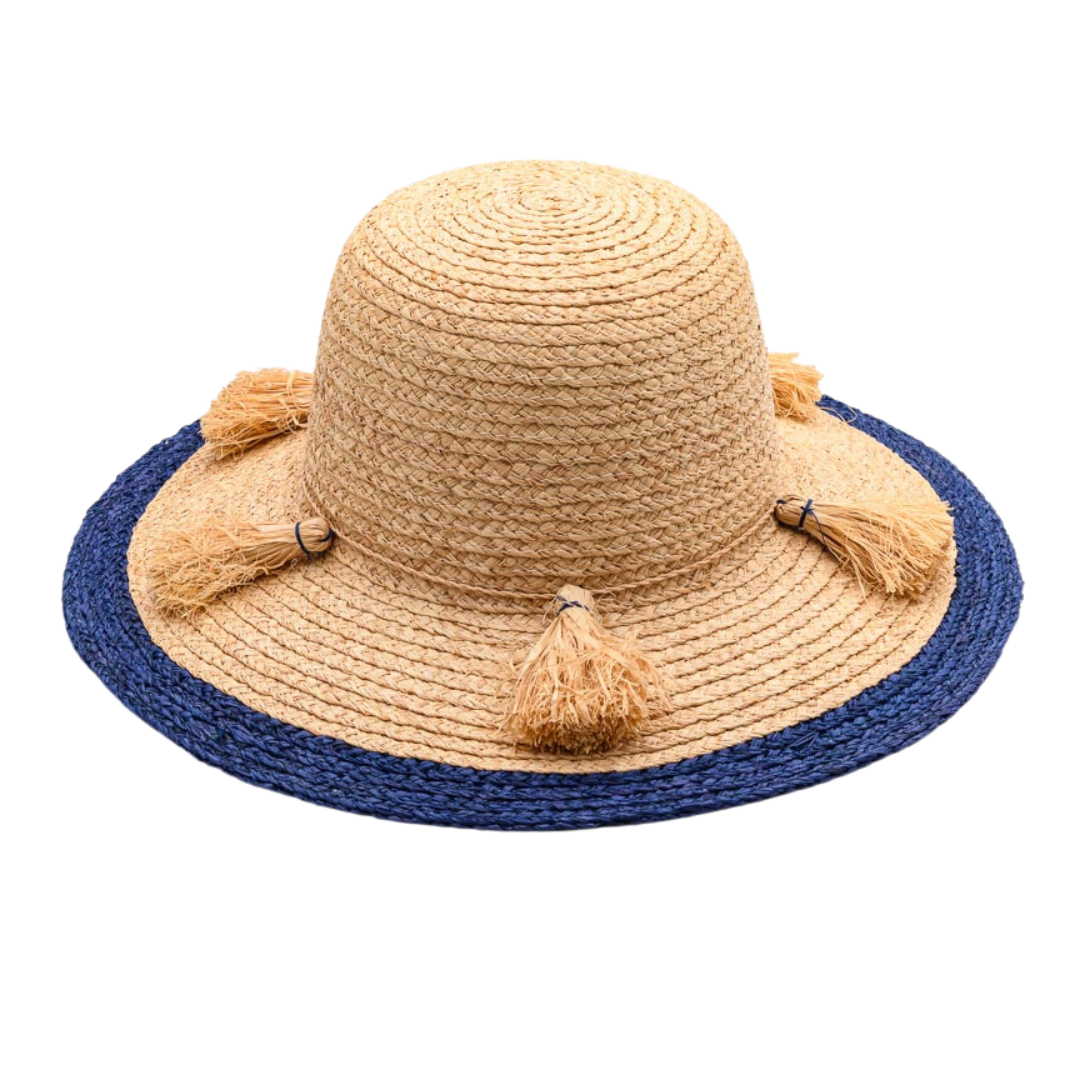 MexiCOMA Mini, Pure Raffia Fibre Hat - UPF 50+ Deep Sea Blue