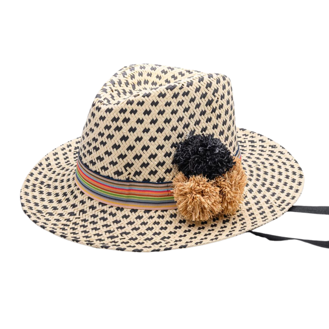 Not always BLACK and WHITE, Handwoven Paper Ribbon Hat - UPF 50+