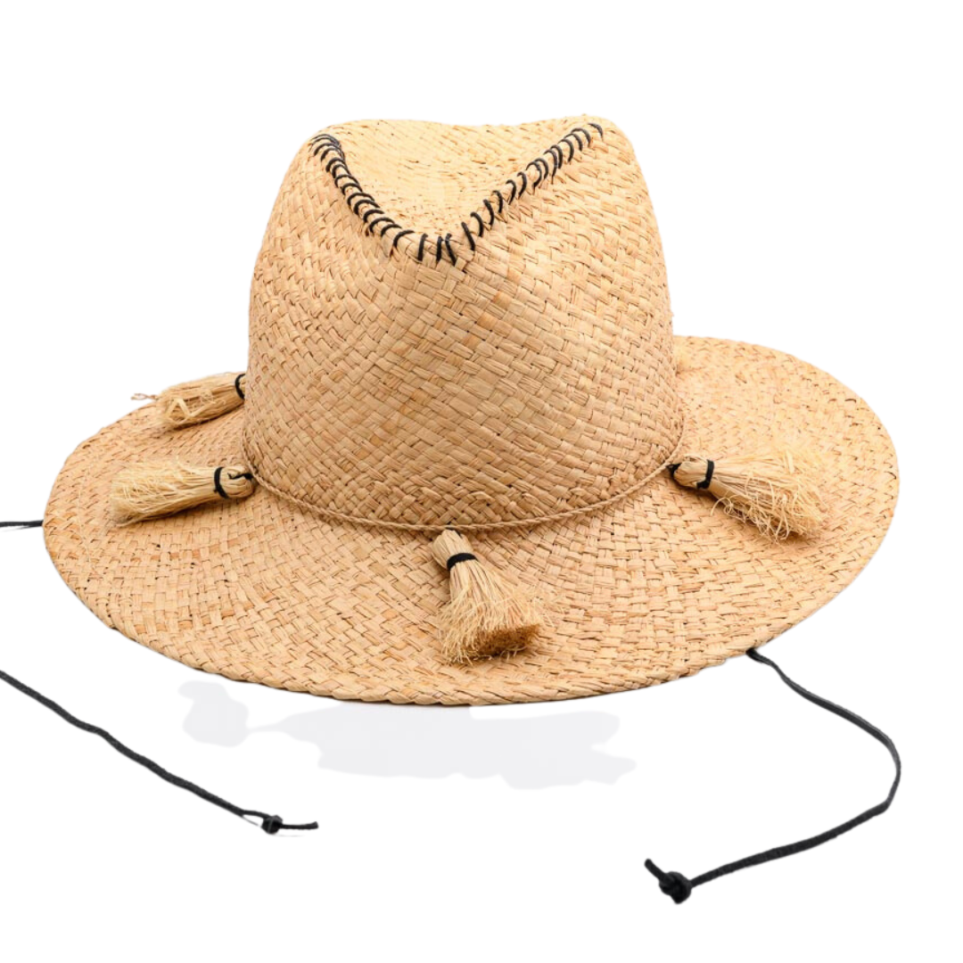 Pinch ME x, Handwoven Pure Raffia Fibre Hat with genuine leather chinstraps - UPF 50+