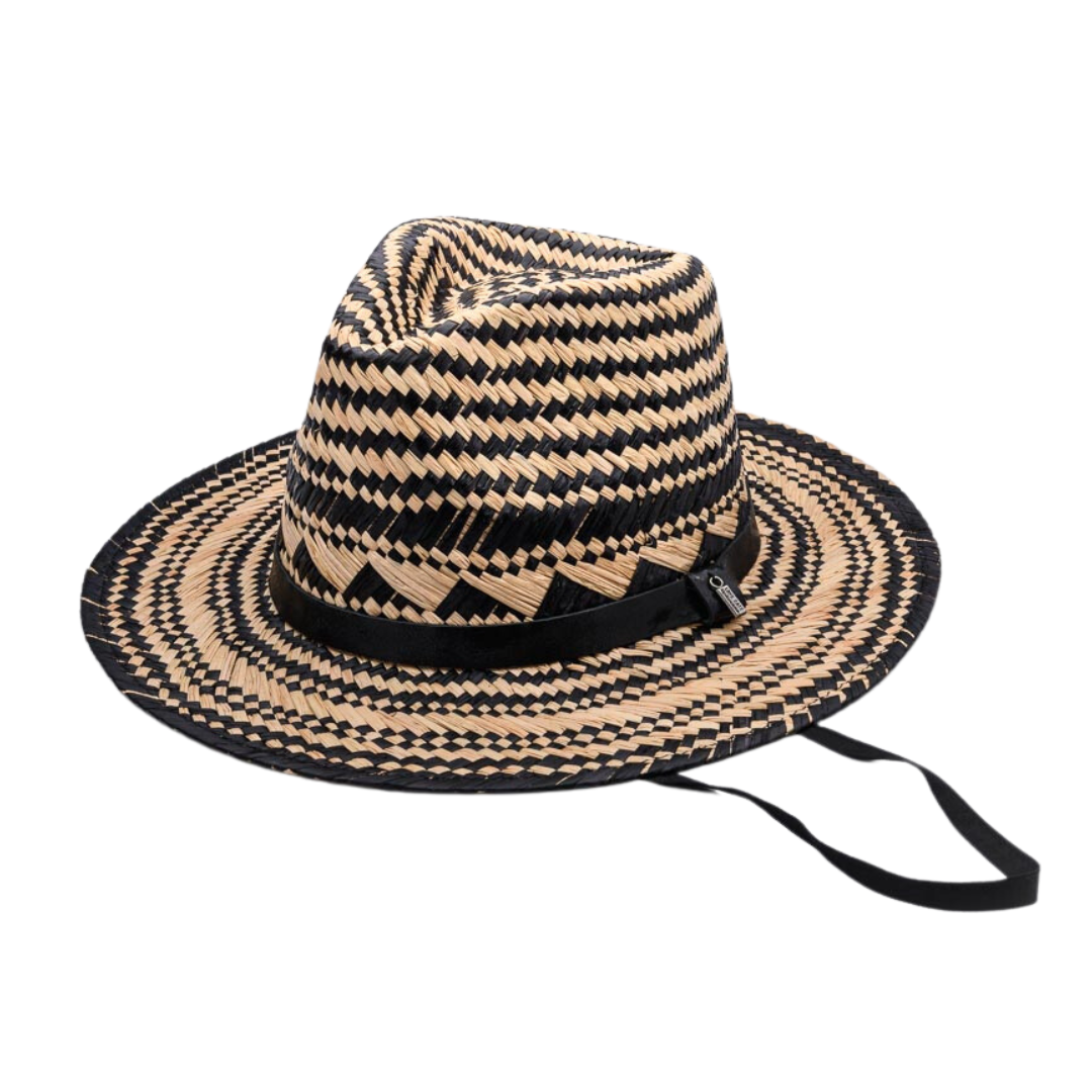 Summer LOVIN', Handwoven Raffia Fibre and Genuine Black Metallic Leather Hat - UPF 50+