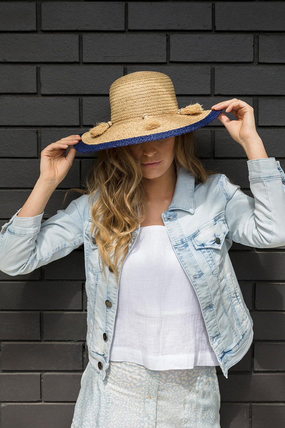 MexiCOMA Mini, Pure Raffia Fibre Hat - UPF 50+ Deep Sea Blue
