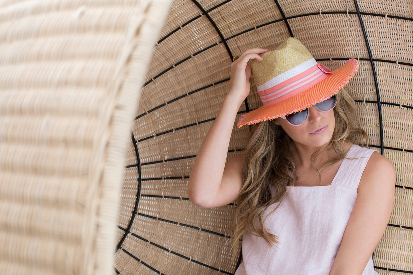 Miami PEACH with BANGS, Trio Coloured Paper Hat - UPF 50+