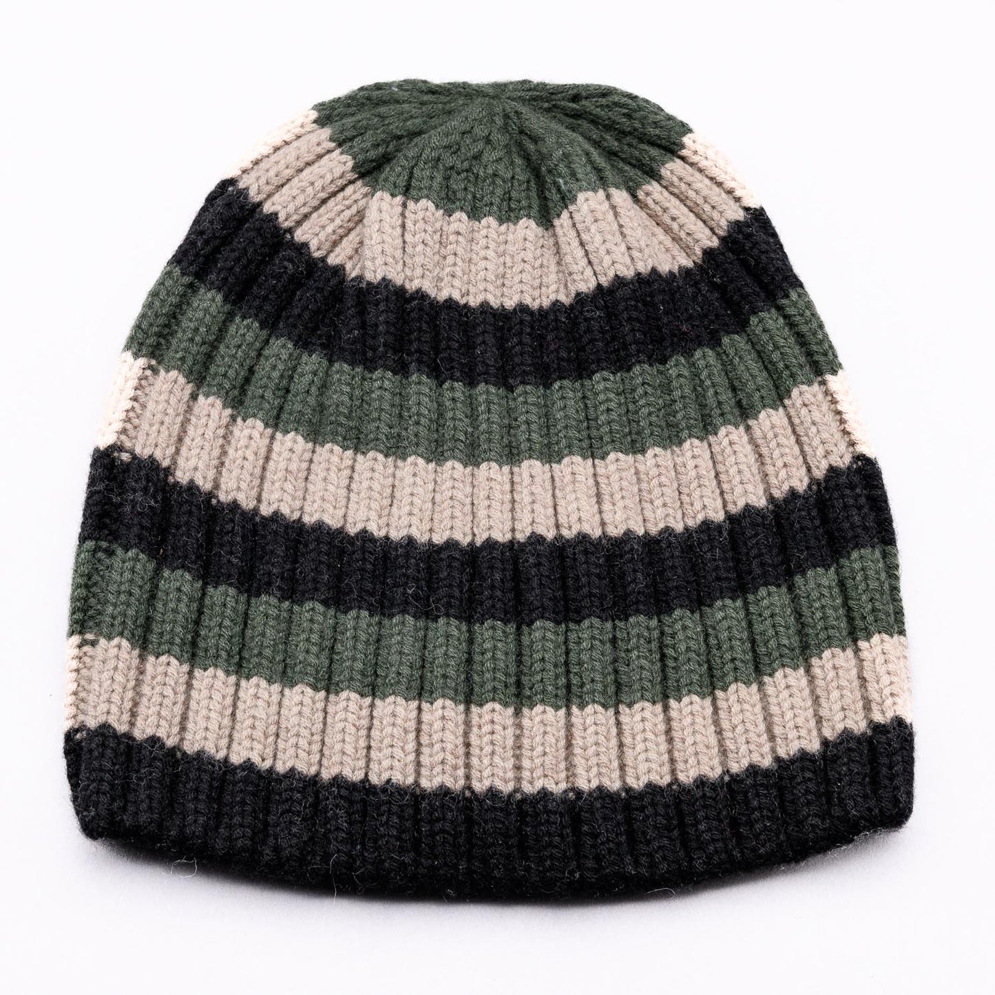 1, 2, 3. GO! Jumbo Rib Trio Stripe Pure Merino Wool Beanie - Martini Olive