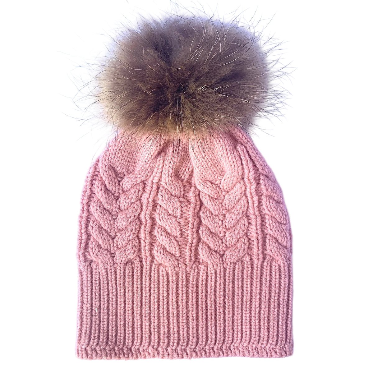 Absolutely. I’m In! - 100% Pure Merino Wool Jumbo Cable Beanie with Detachable Raccoon Fur Pom Pom - Crumble