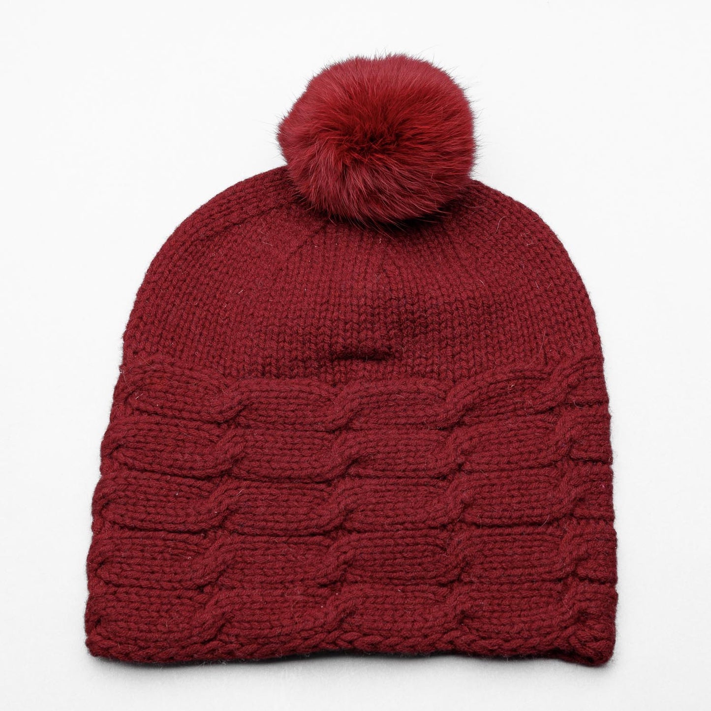 ALL SET! 100% Pure Wool Fancy Cable Beanie (convertible) - Classic Car Red