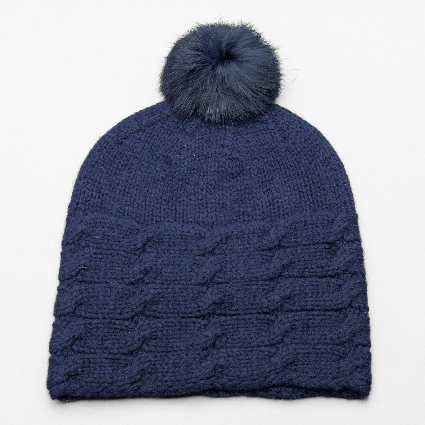 ALL SET! 100% Pure Wool Fancy Cable Beanie (convertible) - Dark Denim Blue