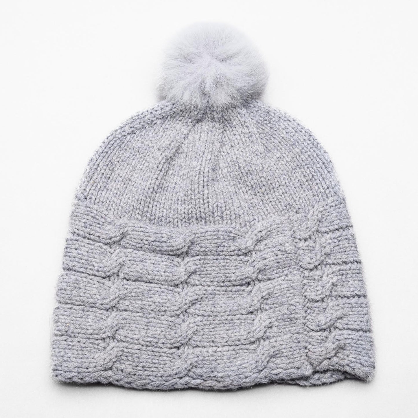 ALL SET! 100% Pure Wool Fancy Cable Beanie (convertible) - Dove Grey