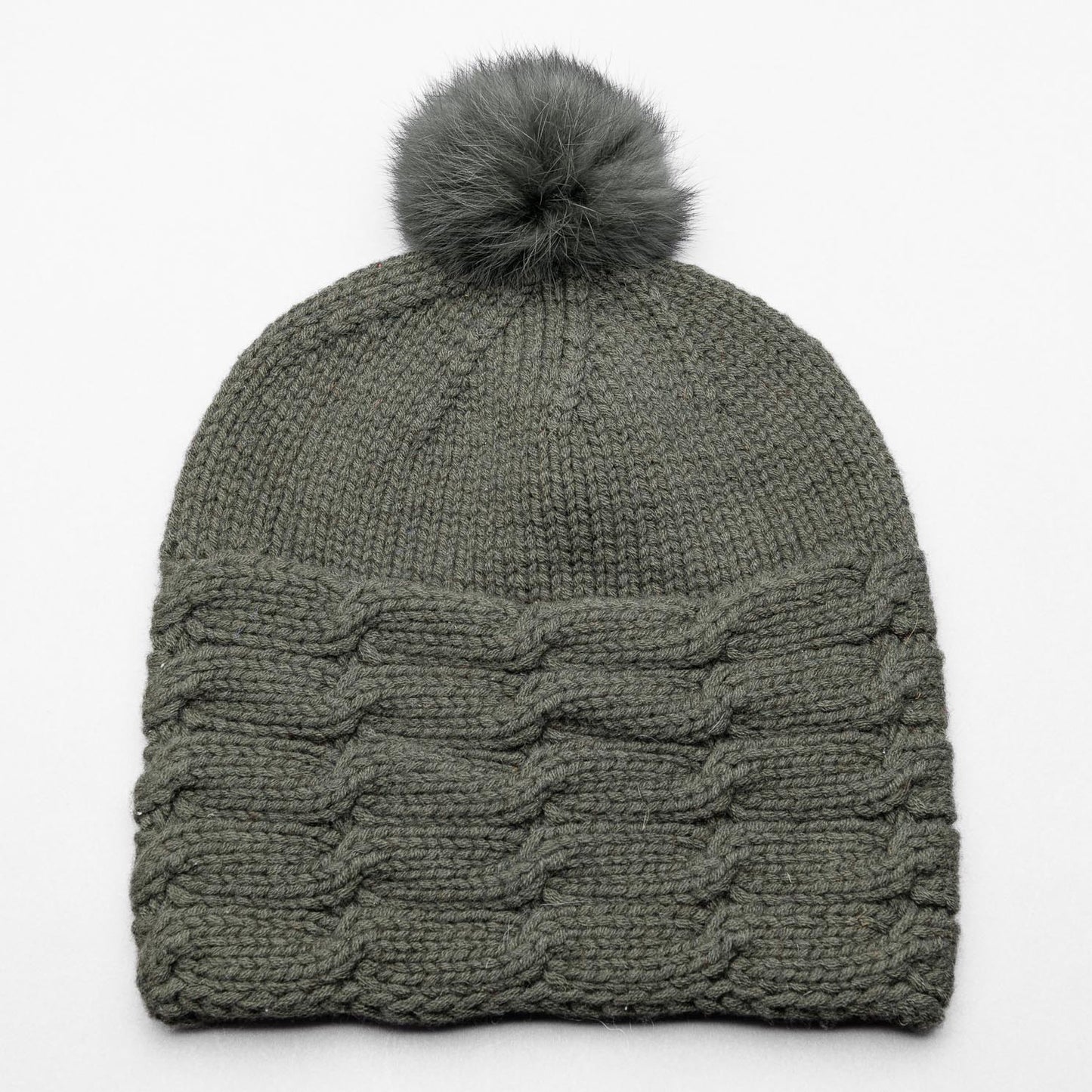 ALL SET! 100% Pure Wool Fancy Cable Beanie (convertible) - Martini Olive