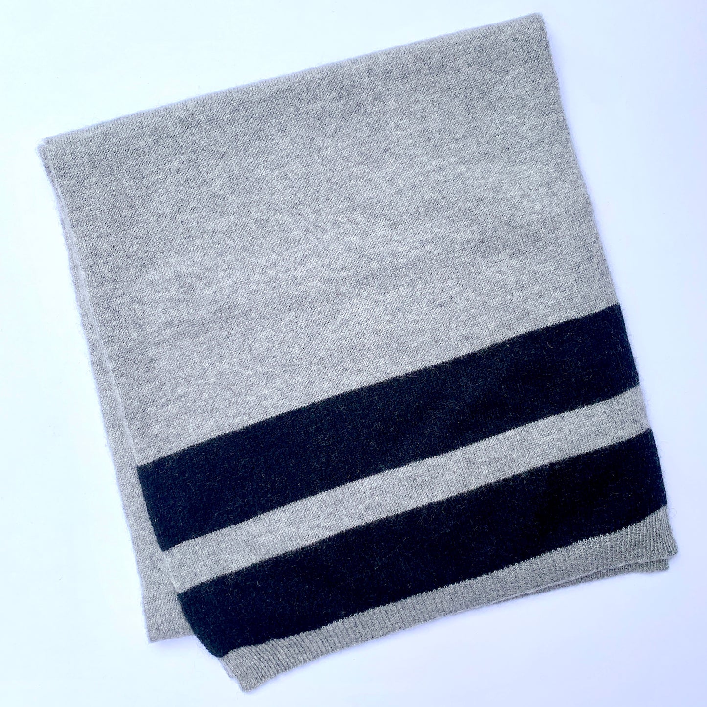 CROSS the line 100% Pure Cashmere Tonal Duo Trim Stripe Scarf, Dove Grey