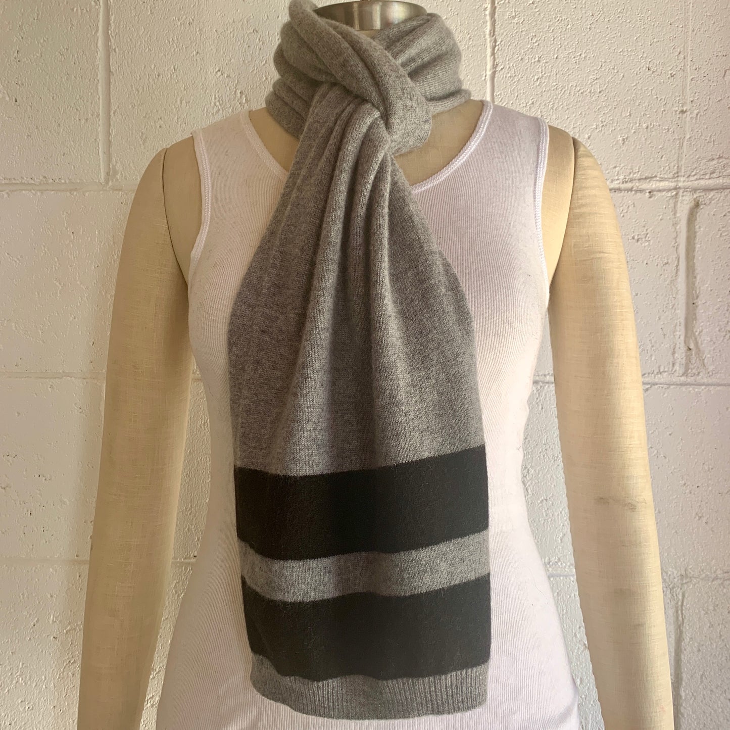 CROSS the line 100% Pure Cashmere Tonal Duo Trim Stripe Scarf, Dove Grey