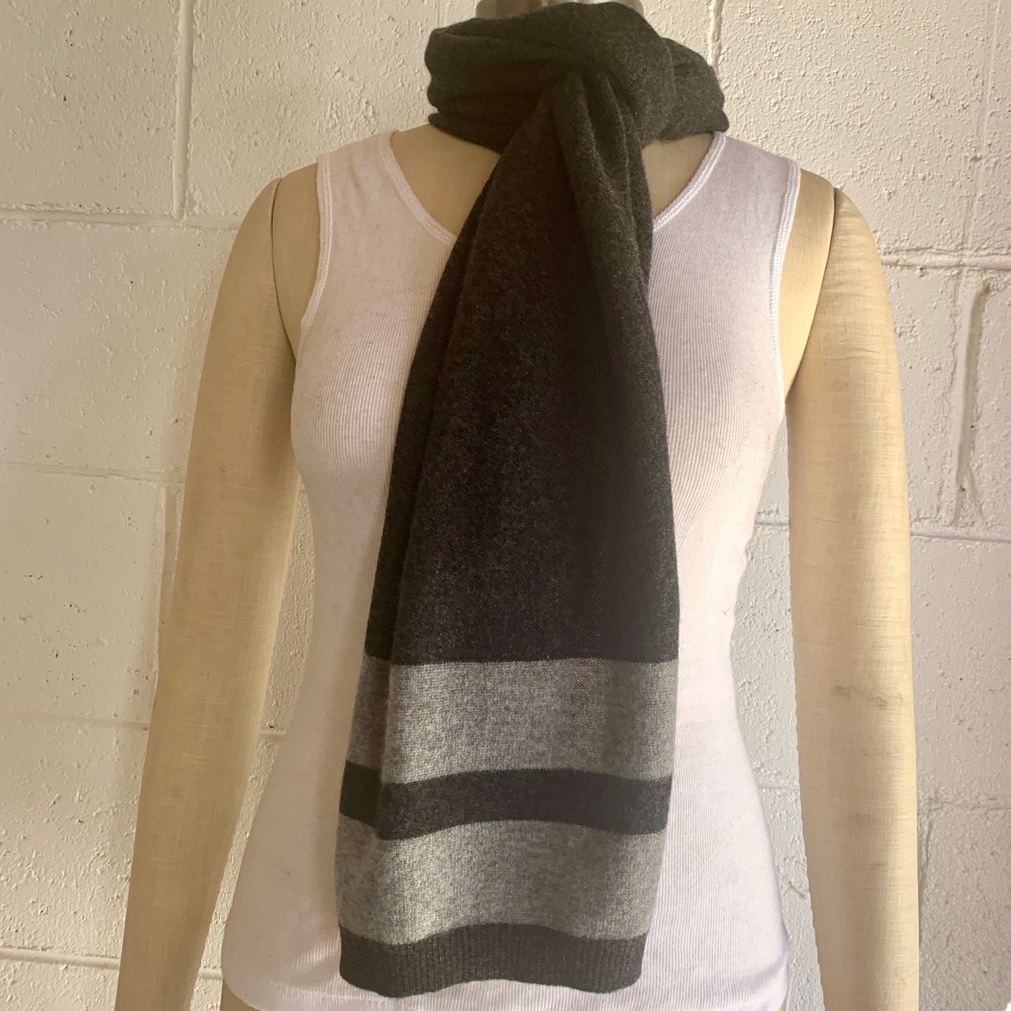 CROSS the line 100% Pure Cashmere Tonal Duo Trim Stripe Scarf, Pressed Metal Grey