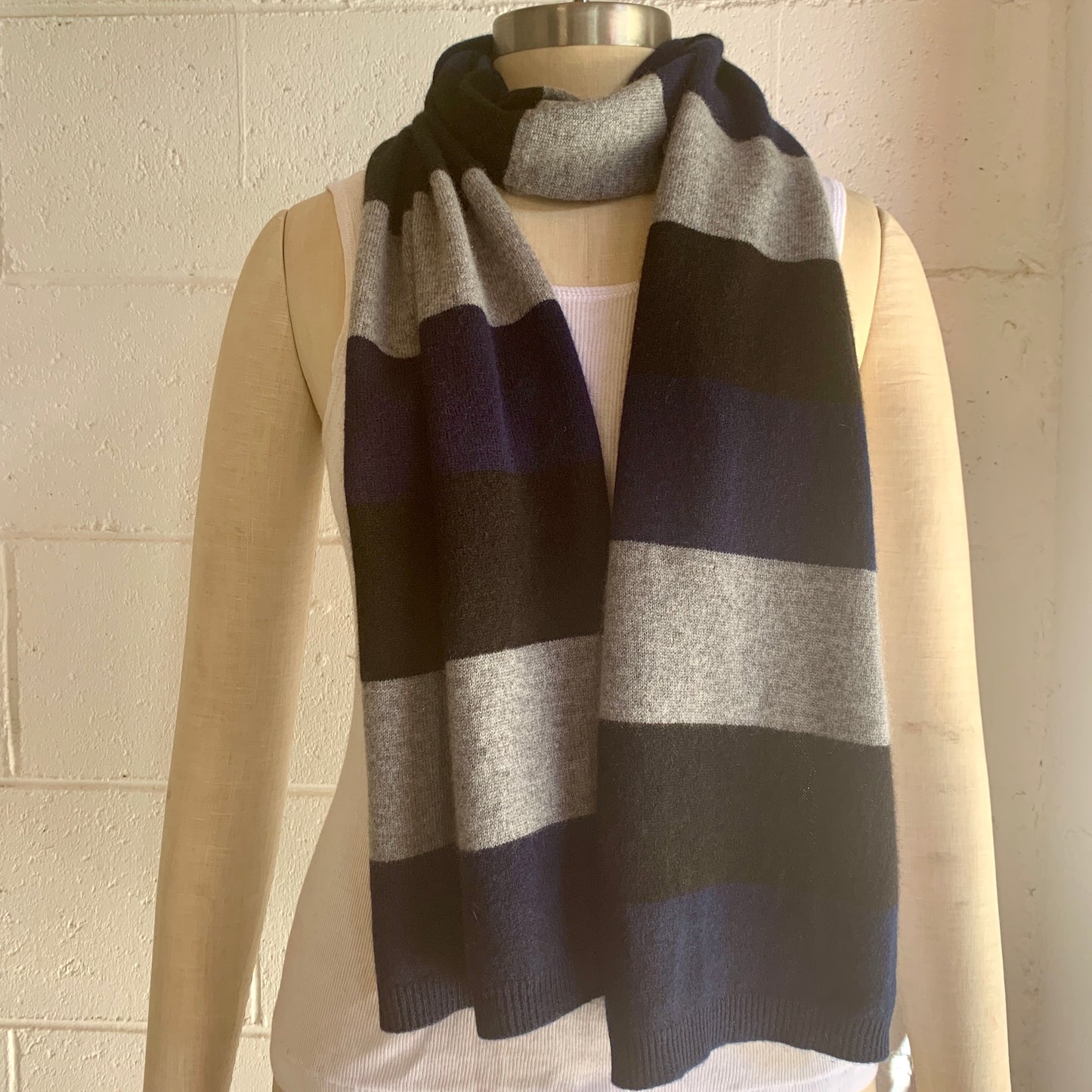 EARNT YOUR Stripes 100% Pure Cashmere Tonal Trio Stripe Scarf, French Navy