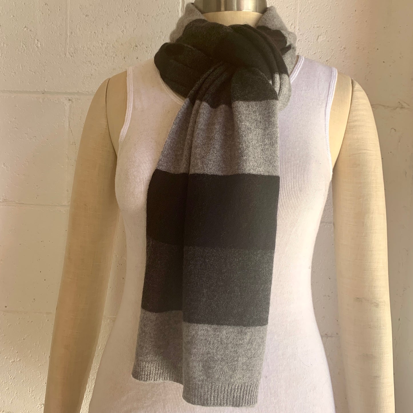 EARNT YOUR Stripes 100% Pure Cashmere Tonal Trio Stripe Scarf, Pressed Metal Grey