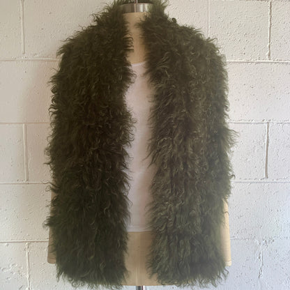 Follow MY Lead, Double Sided Pure Mongolian Wool Knit Scarf, Martini Olive