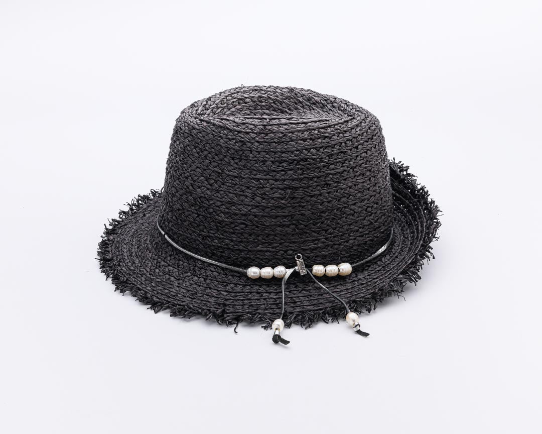 Girly PEARLY, Raffia Fibre with Handcut Fringing and Fresh Water Pearls Hat