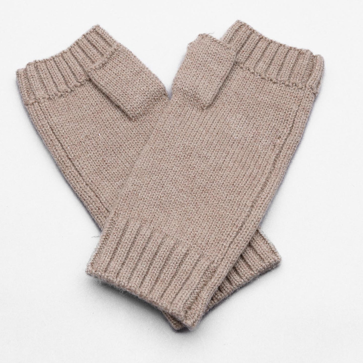 Hands UP! Rib and Jersey Sustainable Pure Merino Wool Fingerless Glove, Biscuit