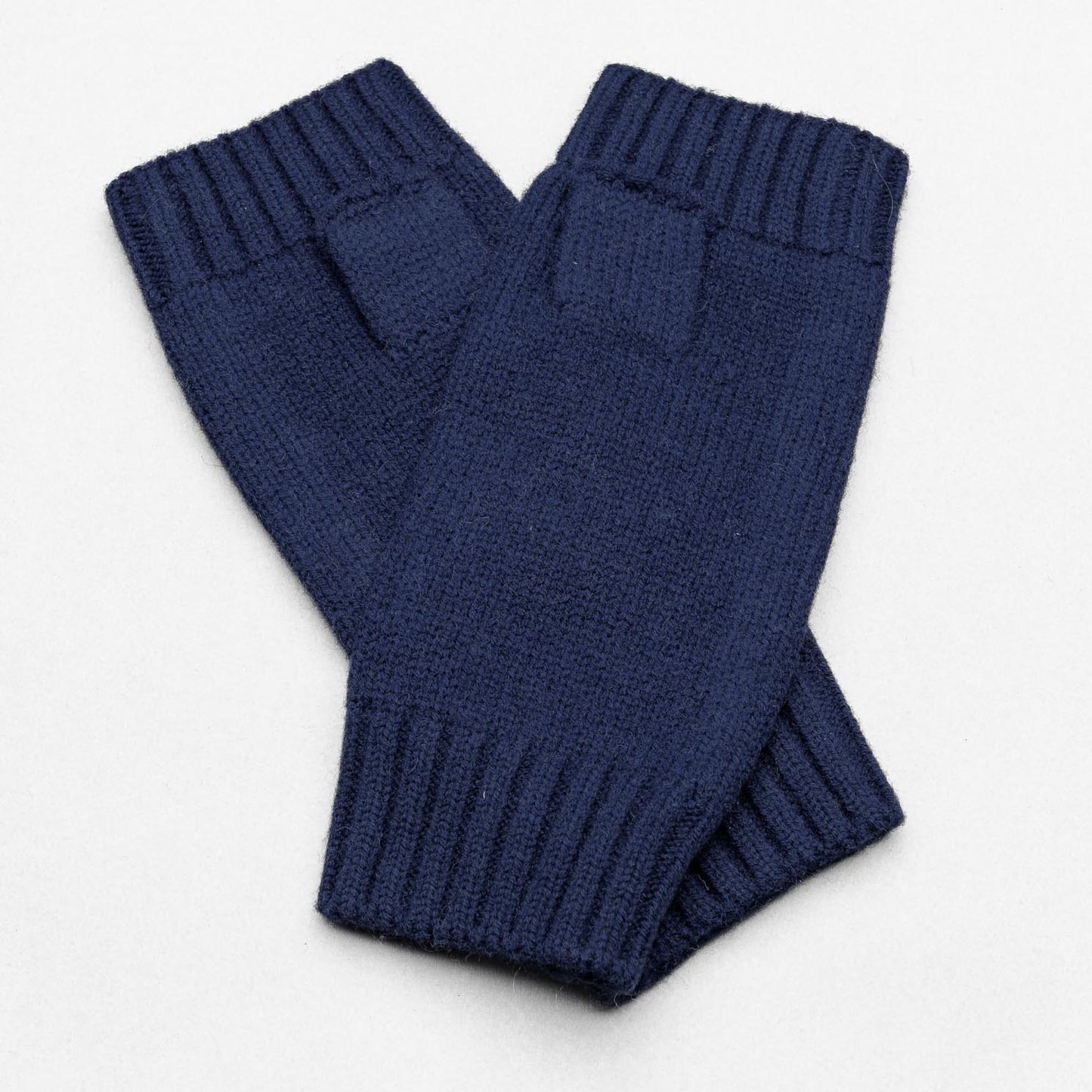 Hands UP! Rib and Jersey Sustainable Pure Merino Wool Fingerless Glove, Dark Denim Blue