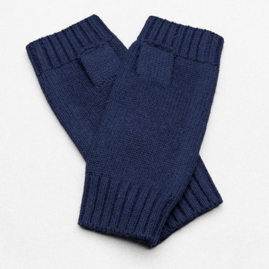 Hands UP!  Rib and Jersey Pure Merino Wool Fingerless Glove, Dark Denim Blue