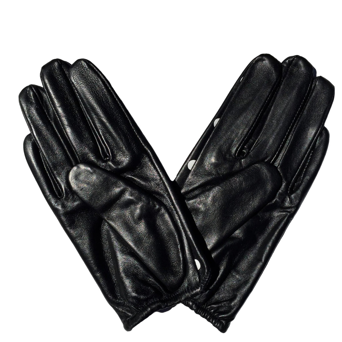 X marks the SPOT Jett Black leather glove showing contrasting white spot detail