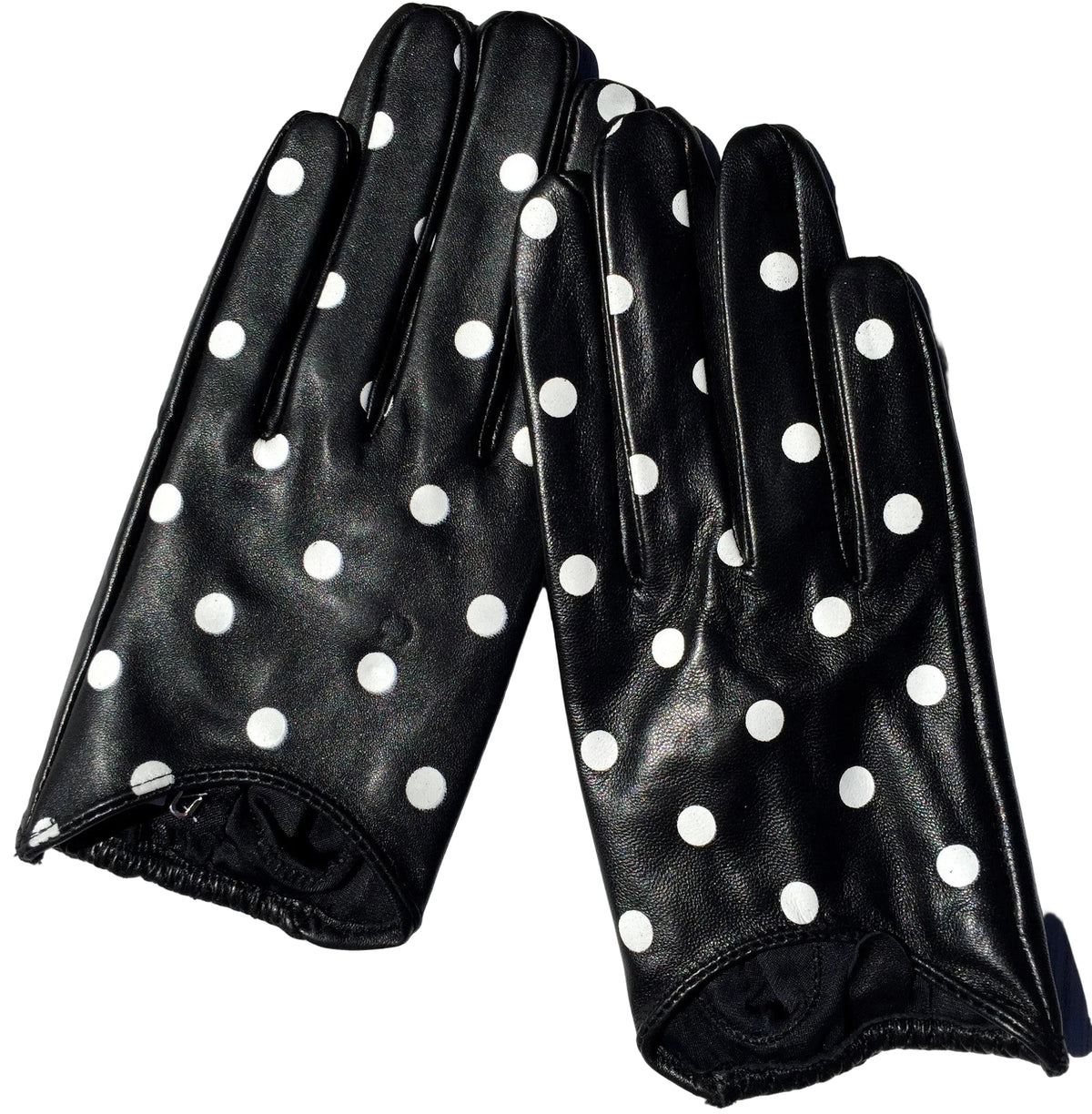 X marks the SPOT Jett Black A Grade genuine sheep leather glove with white spots