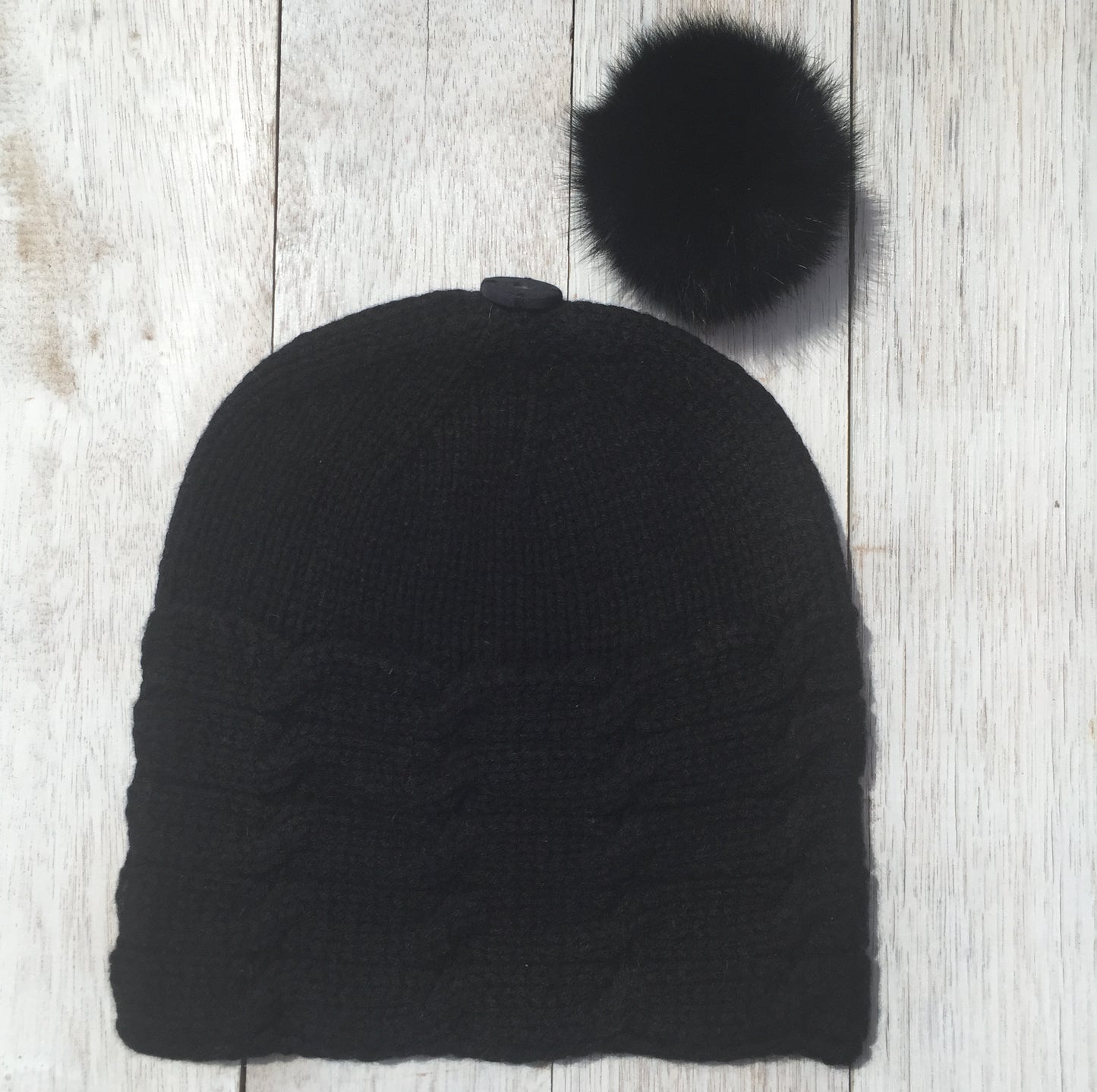 ALL SET! 100% Pure Wool Fancy Cable Beanie (convertible) - Jett Black