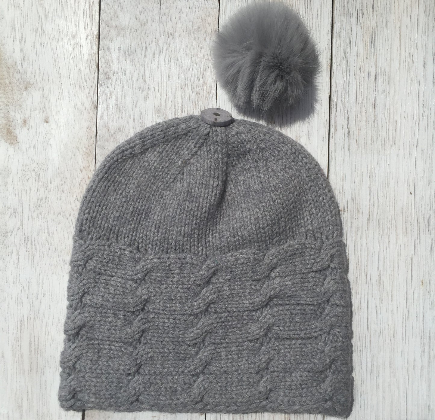 ALL SET! 100% Pure Wool Fancy Cable Beanie (convertible) - Dove Grey