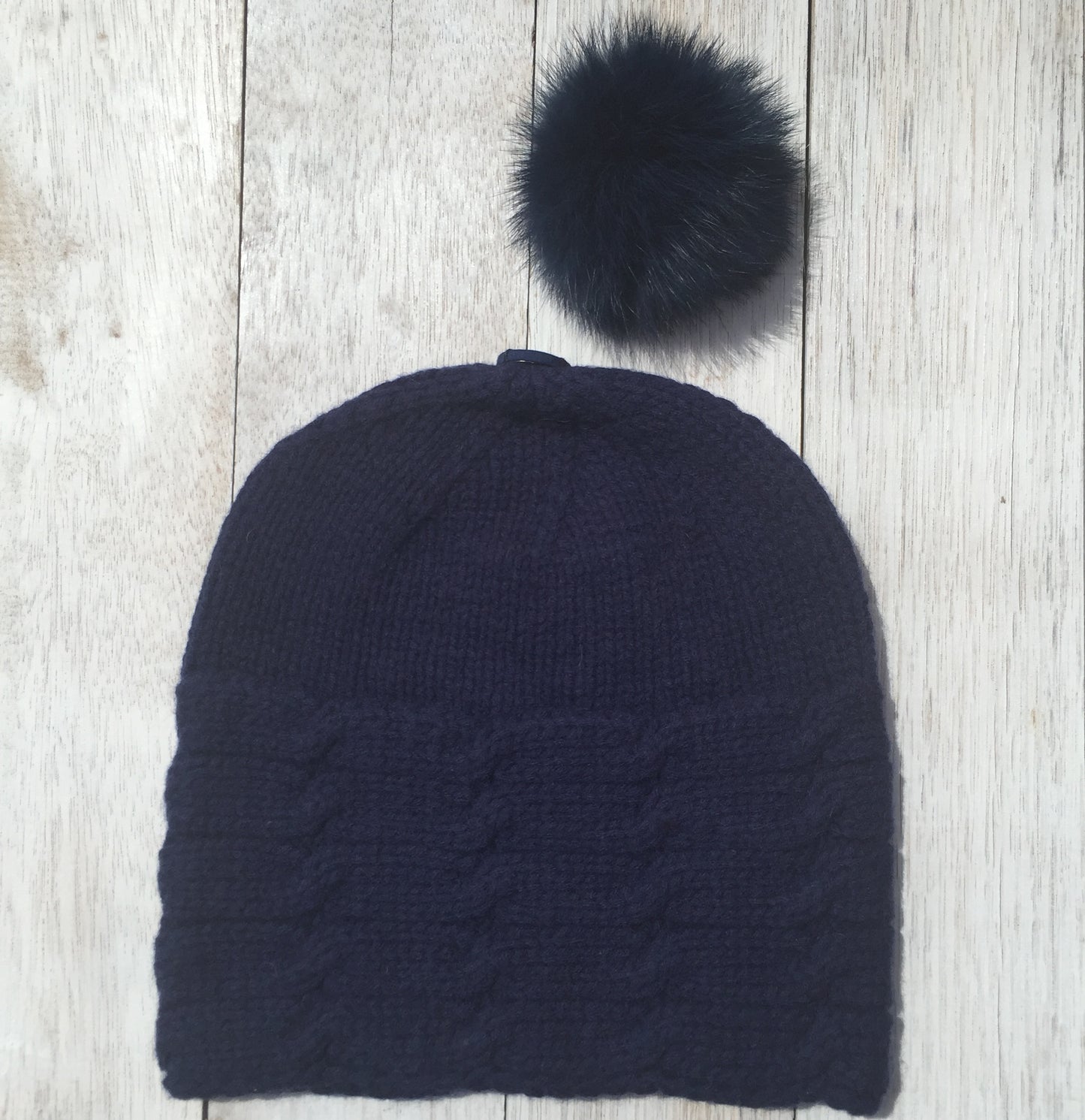 ALL SET! 100% Pure Wool Fancy Cable Beanie (convertible) - Dark Denim Blue