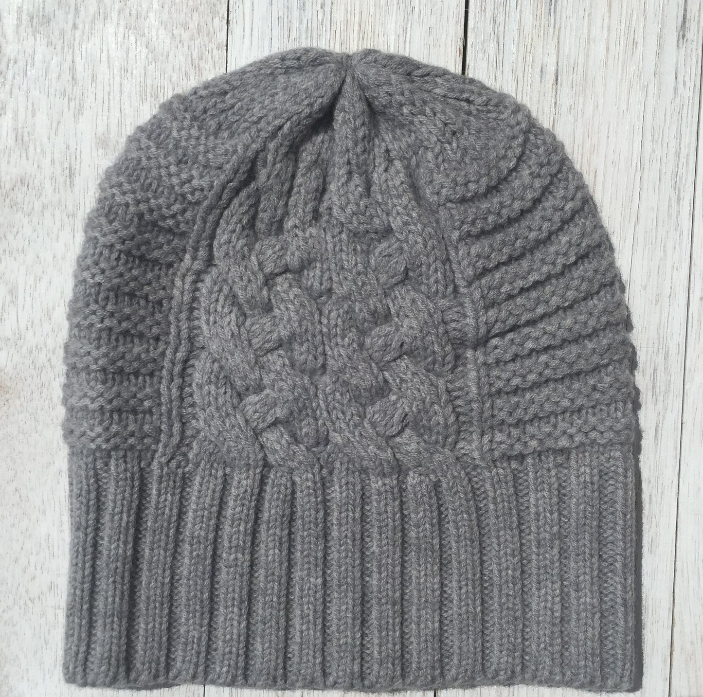 UP for ANYTHING 100% Sustainable Pure Merino Wool Jumbo Cable & Fancy Rib Beanie (no pom pom), Dove Grey