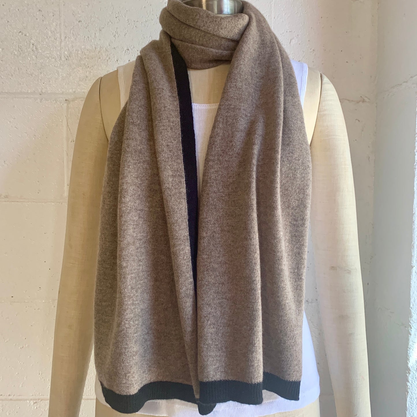 I'm WRAPPED 100% Pure Cashmere Border Scarf, Donkey Brown