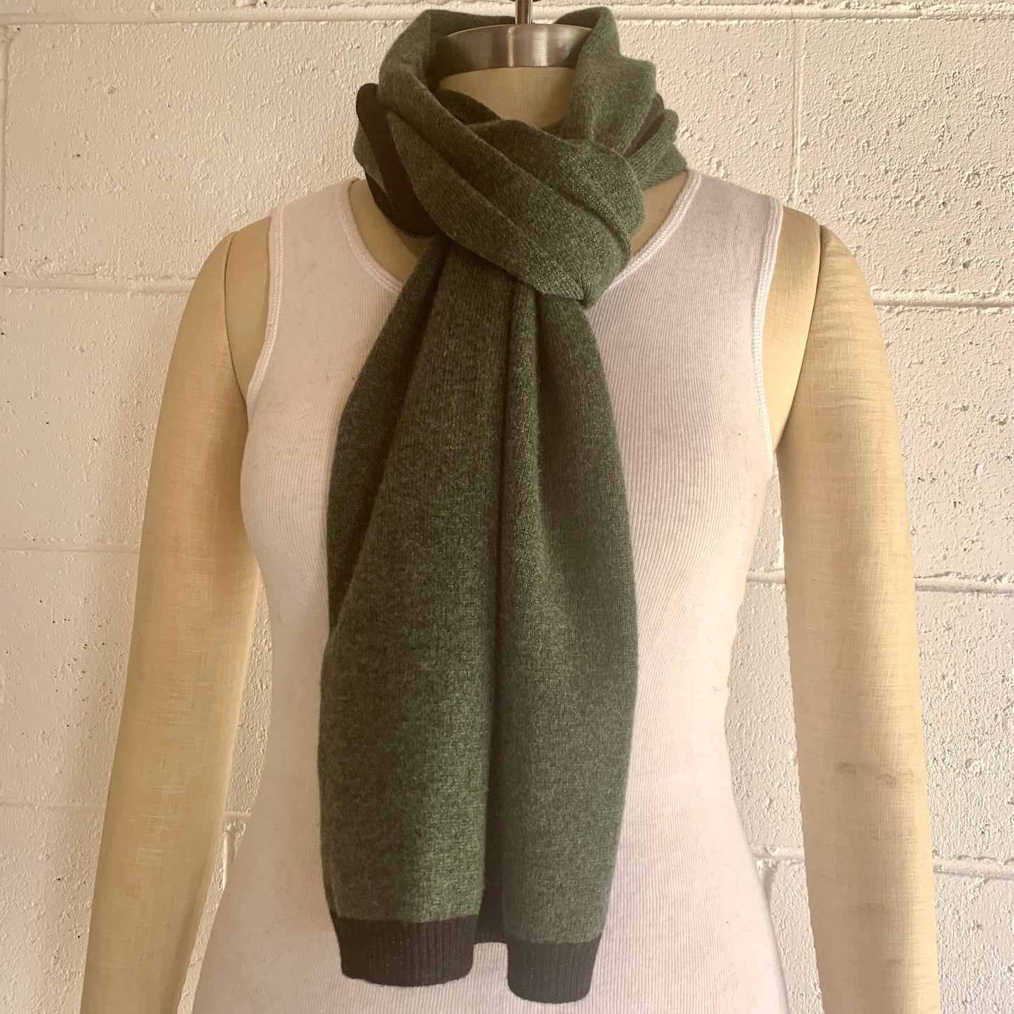 I'm WRAPPED 100% Pure Cashmere Border Scarf, Pine Green