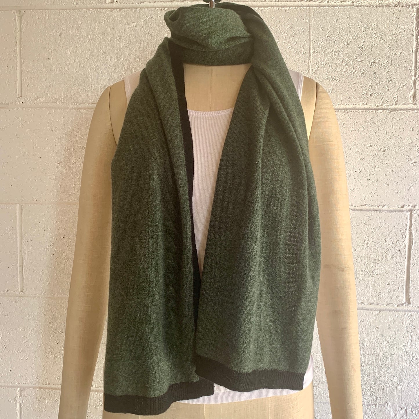 I'm WRAPPED 100% Pure Cashmere Border Scarf, Pine Green