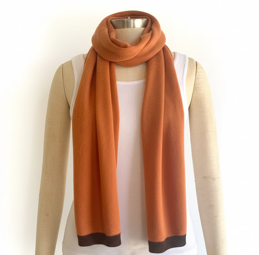 I'm WRAPPED Treacle pure cashmere scarf with contrasting Jett Black border