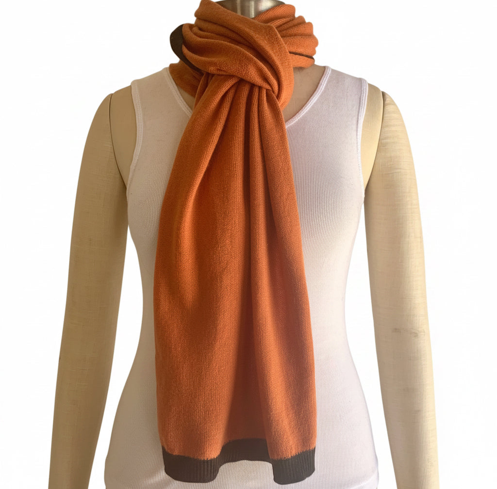 I'm WRAPPED Treacle pure cashmere scarf with contrasting Jett Black border