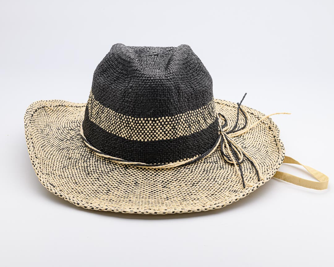 Let's GO, Handwoven Two Tone Natural and Black Paper Hat - UPF 30, BLACK