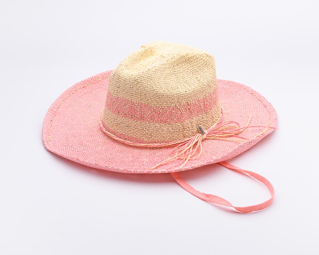 Let's GO, Handwoven Two Tone Natural and Blush Paper Hat - UPF 30, BLUSH