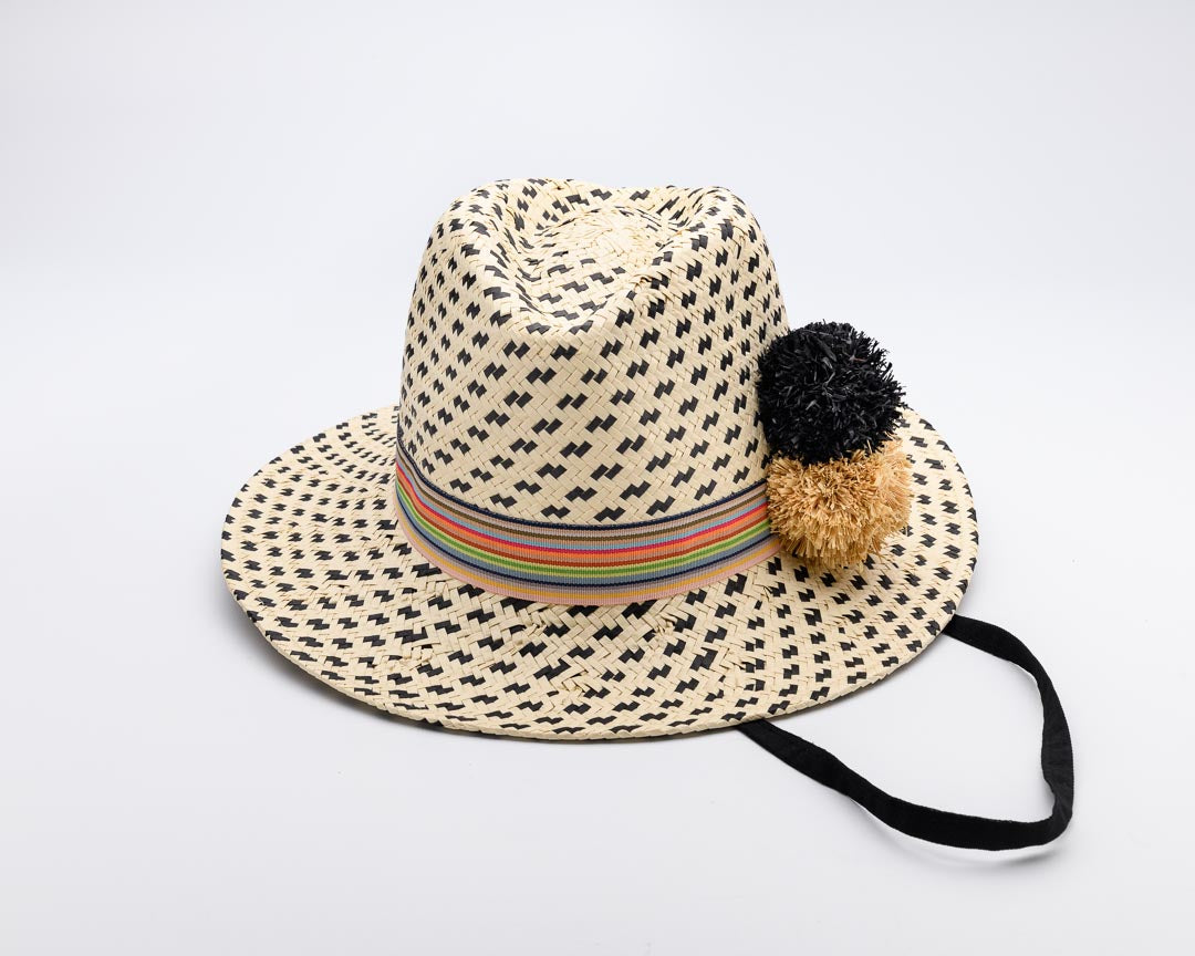 Not always BLACK and WHITE, Handwoven Paper Ribbon Hat - UPF 50+