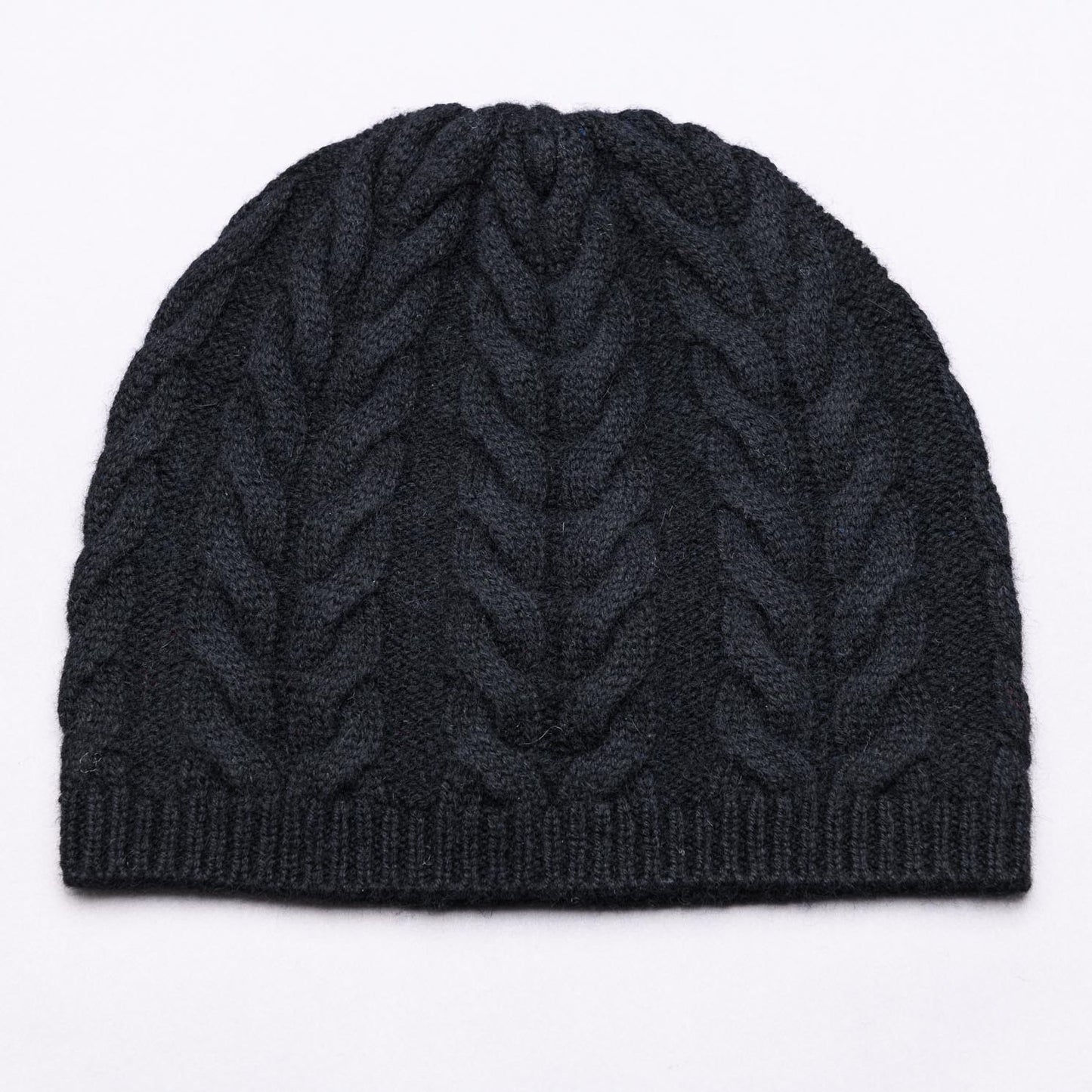 PERCY 100% Pure Cashmere Classic Cable Beanie, Jett Black