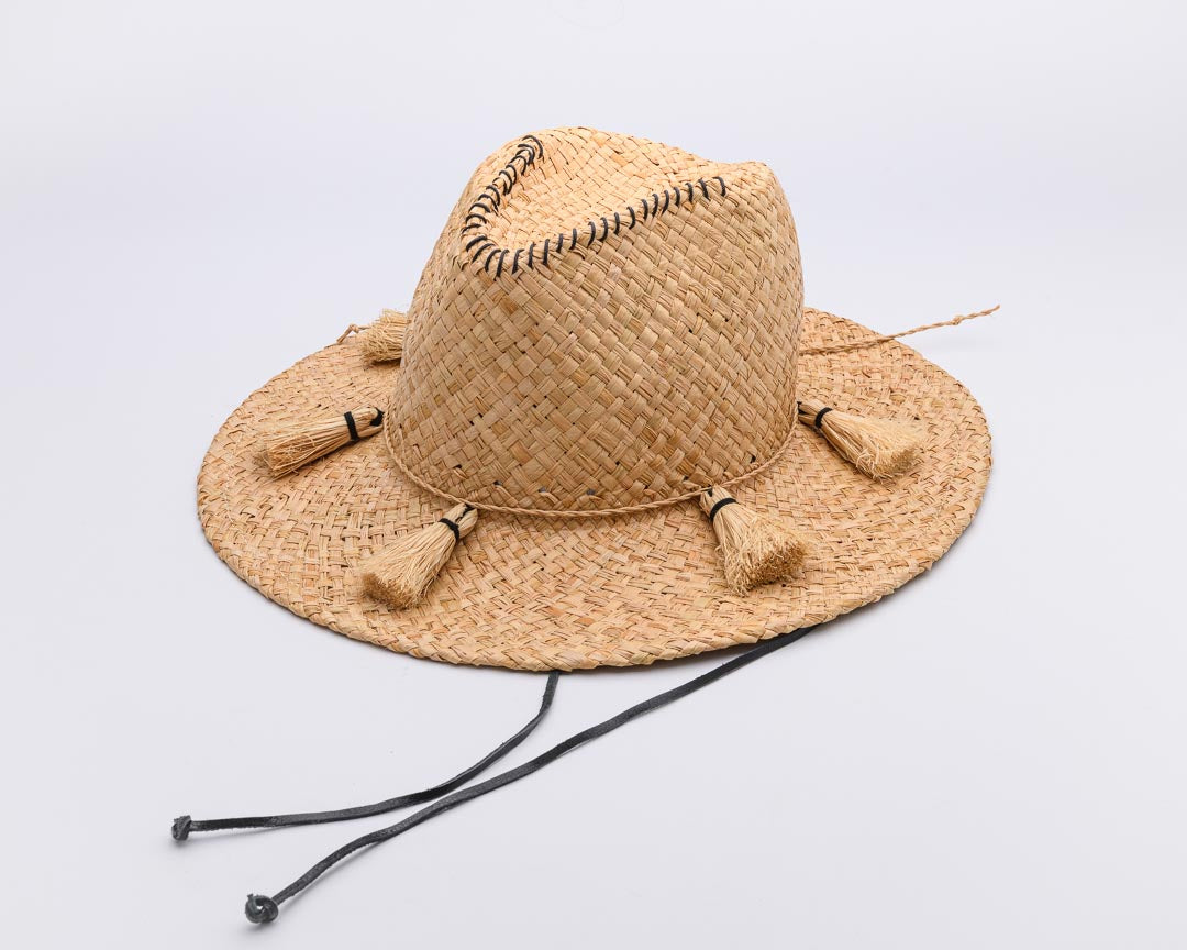 Pinch ME x, Handwoven Pure Raffia Fibre Hat with genuine leather chinstraps - UPF 50+