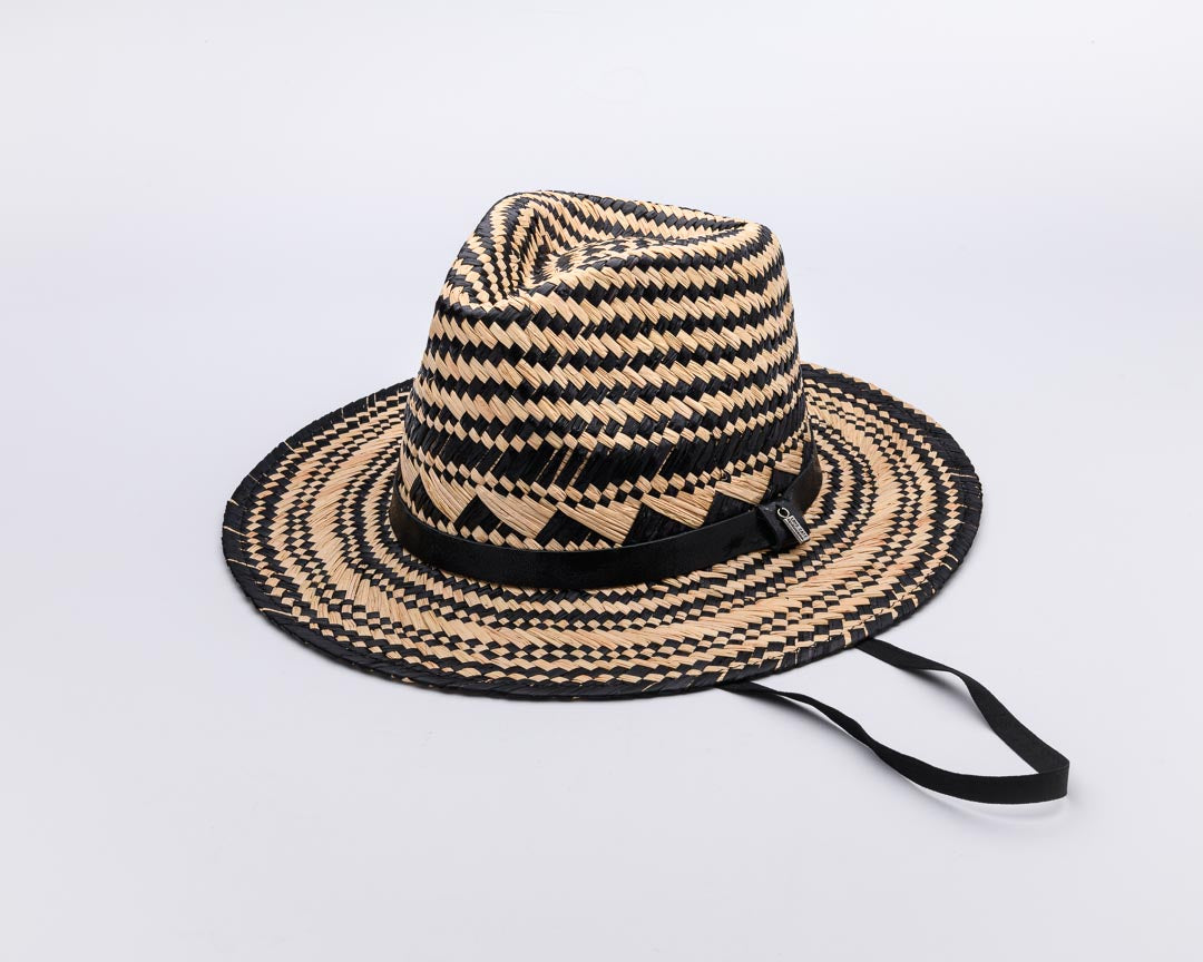 Summer LOVIN', Handwoven Raffia Fibre and Genuine Black Metallic Leather Hat - UPF 50+