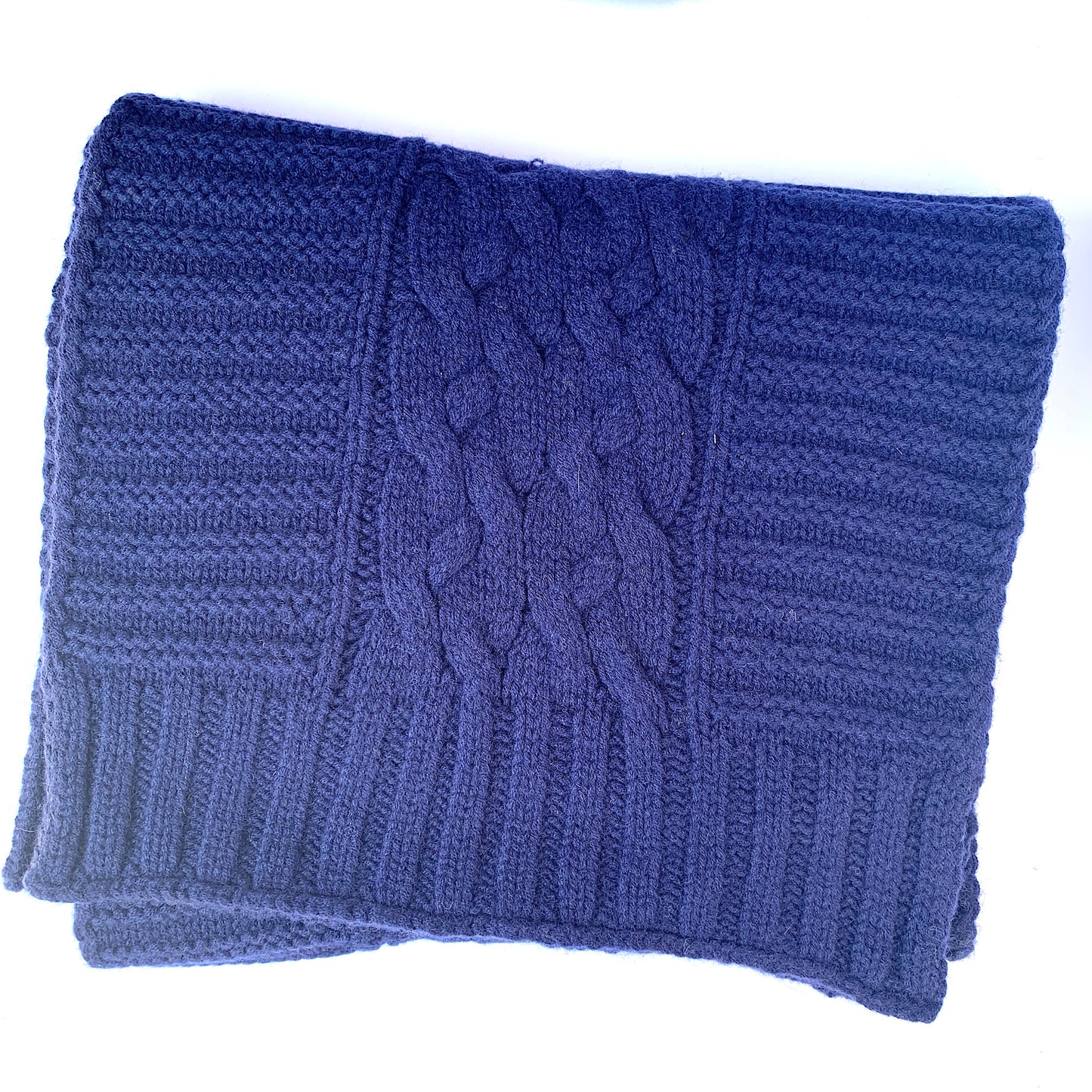UP for ANYTHING! 100% Pure Merino Wool Jumbo Cable & Fancy Rib Knit Scarf, Dark Denim Blue