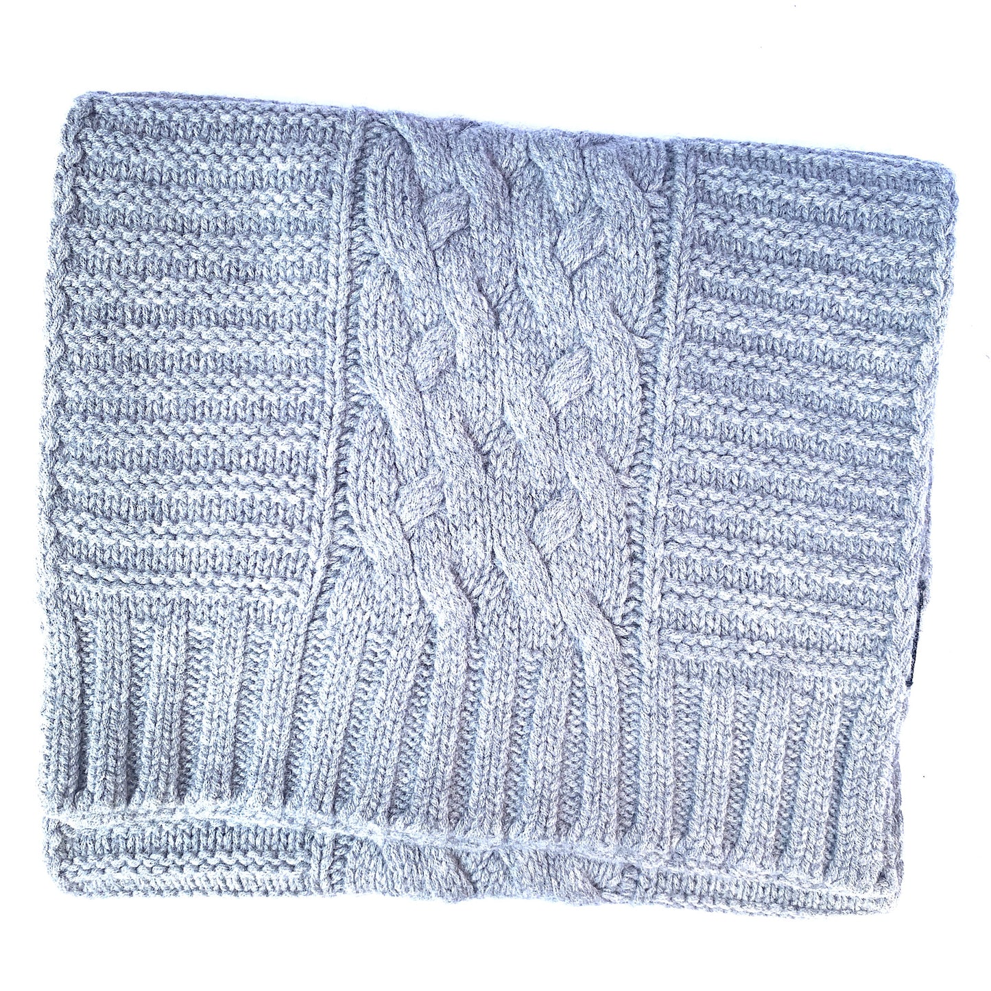 UP for ANYTHING! 100% Pure Merino Wool Jumbo Cable & Fancy Rib Knit Scarf, Dove Grey