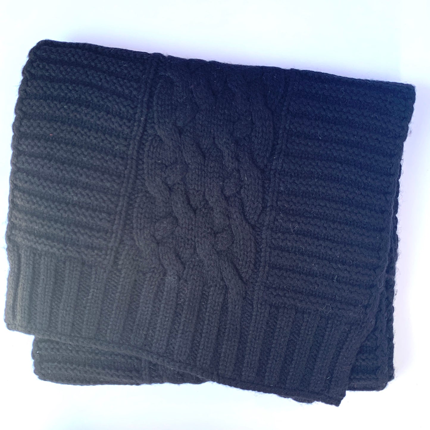 UP for ANYTHING! 100% Pure Merino Wool Jumbo Cable & Fancy Rib Knit Scarf, Jett Black